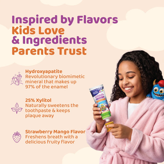 Kids Toothpaste with Xylitol & Hydroxyapatite, Strawberry Mango – 4.2 oz